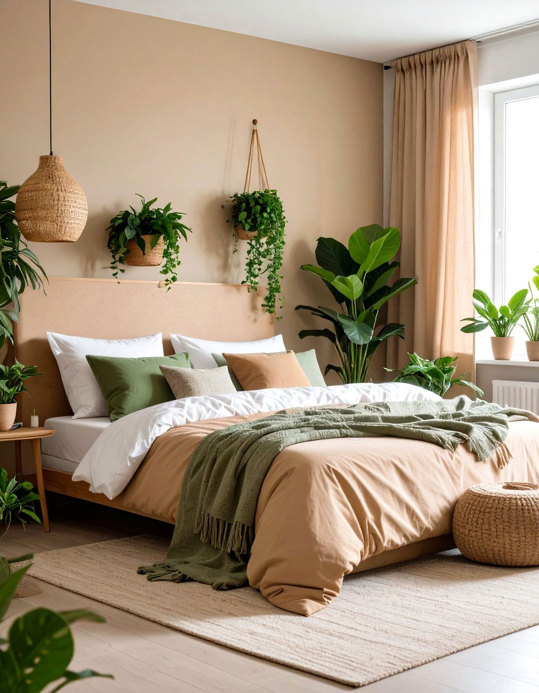Bringing in Greenery - 20 Tan Bedroom Ideas