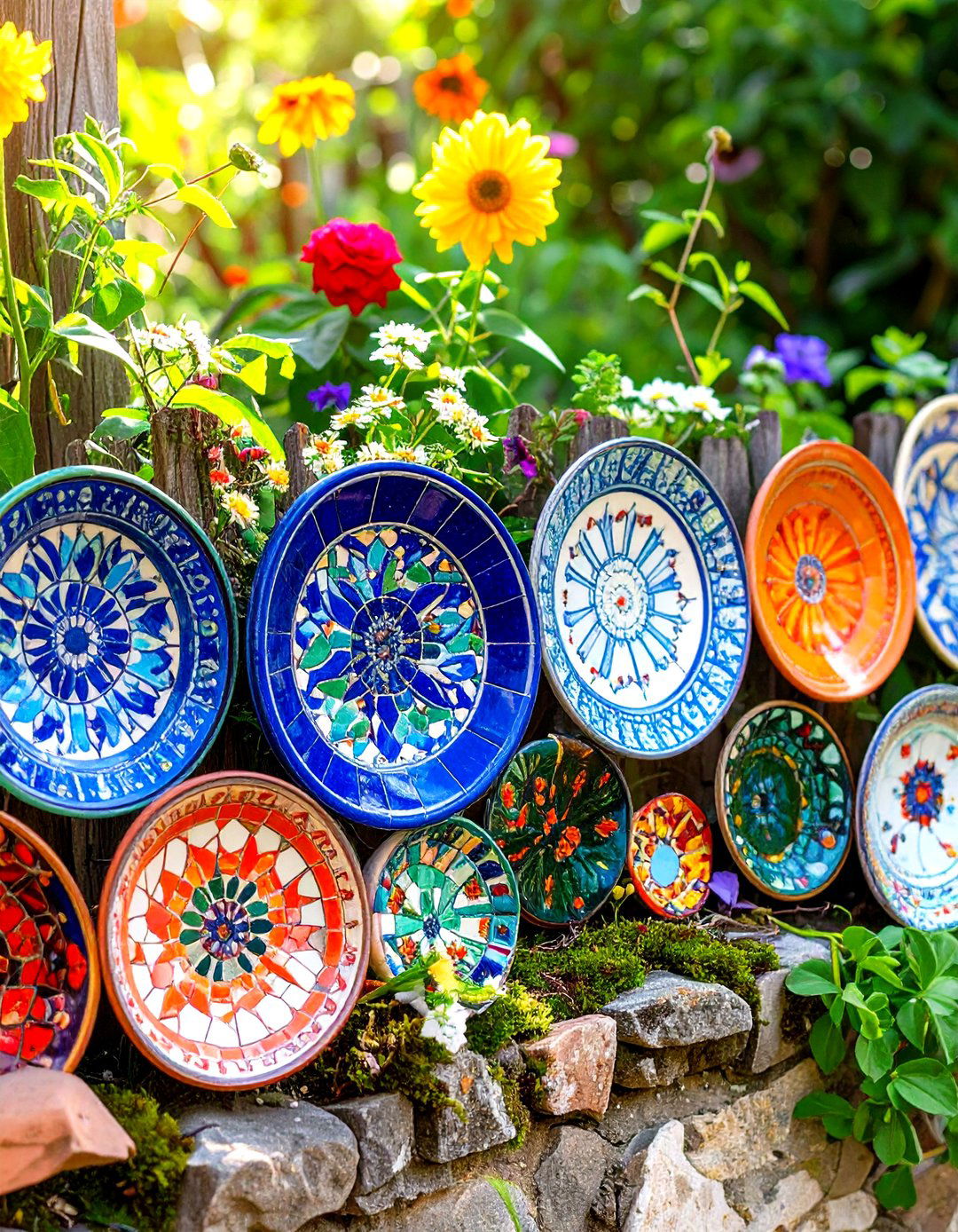 Broken Ceramic Plate Recycled Garden Edging Mosaic - 20 Recycled Garden Edging Ideas