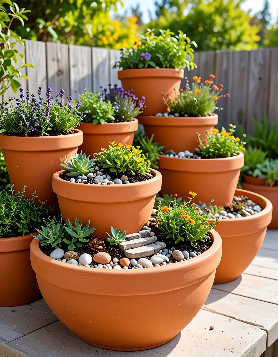 Broken Pot Fairy Garden Container Cascading Terracotta Tiers - 20 Fairy Garden Container Ideas
