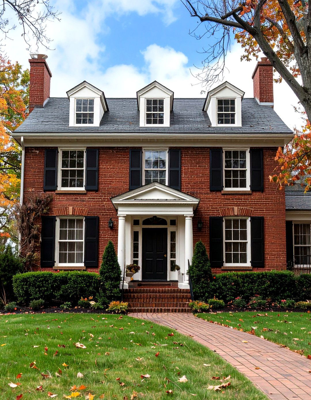 Brown Brick Refresh with Onyx Shutters - 20 Dark Brown House With Black Trim