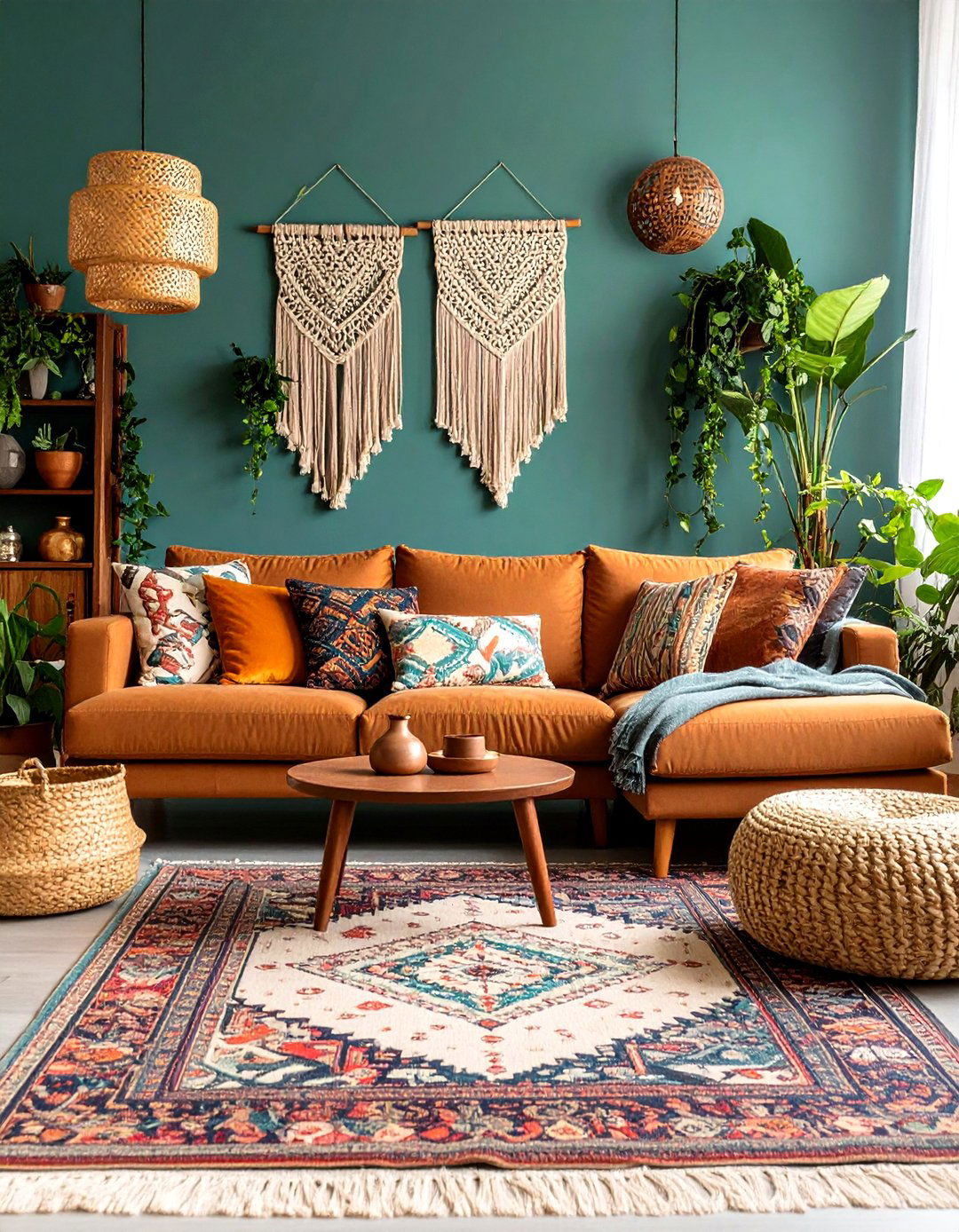 Brown Living Room with Bohemian Textured Layers - 20 Brown Living Room Ideas