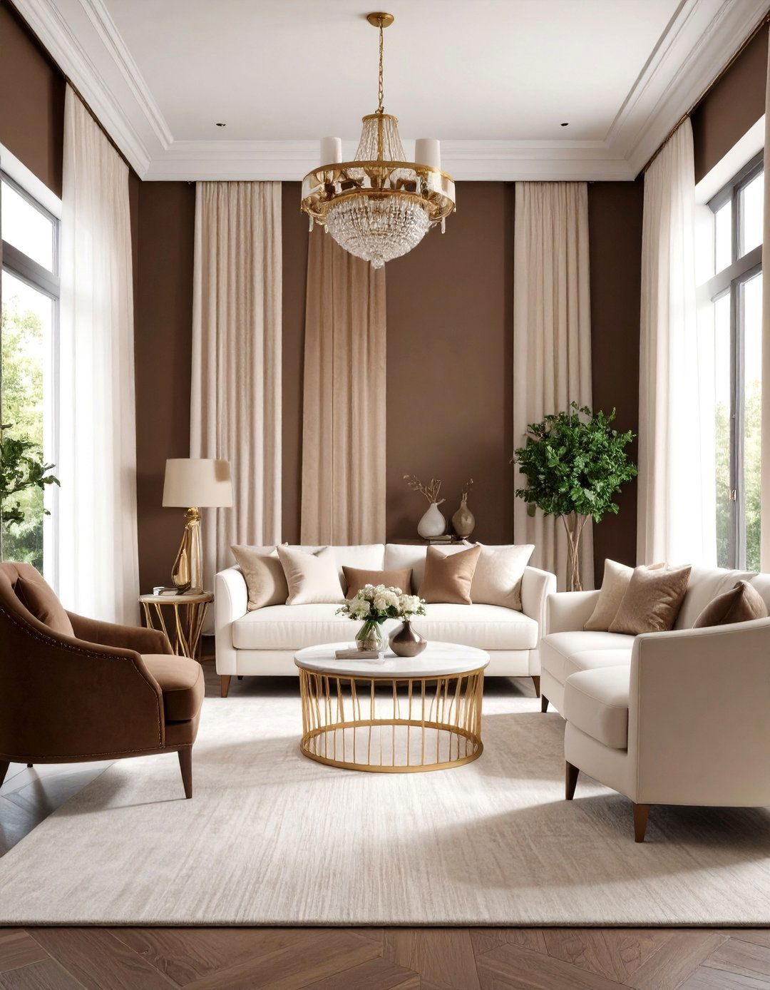 Brown Living Room with Chocolate and White Contrast - 20 Brown Living Room Ideas