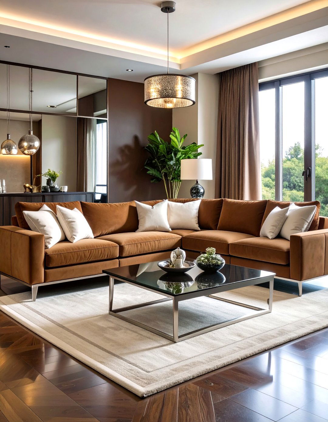 Brown Living Room with Contemporary Glass Elements - 20 Brown Living Room Ideas