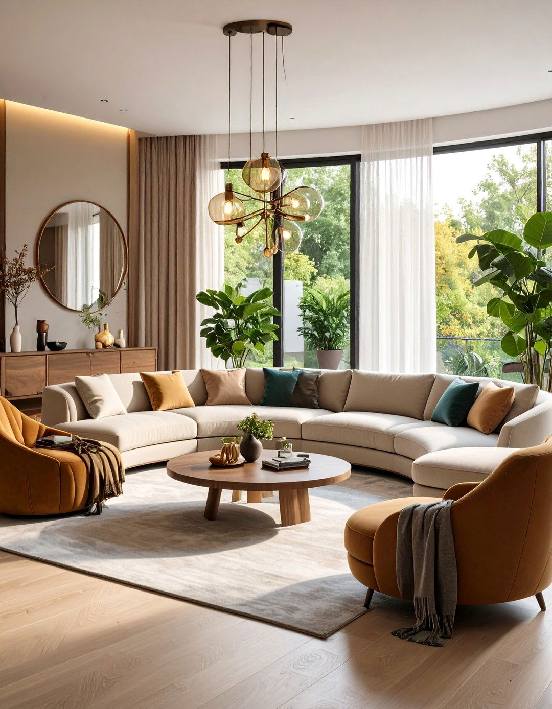 Brown Living Room with Curved Furniture Silhouettes - 20 Brown Living Room Ideas