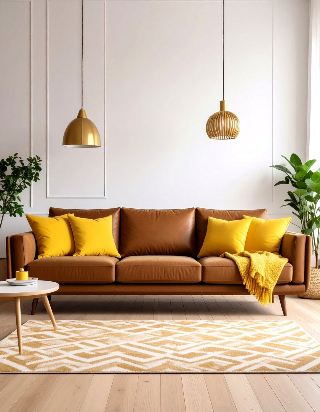 Brown Living Room with Mustard Yellow Pops - 20 Brown Living Room Ideas