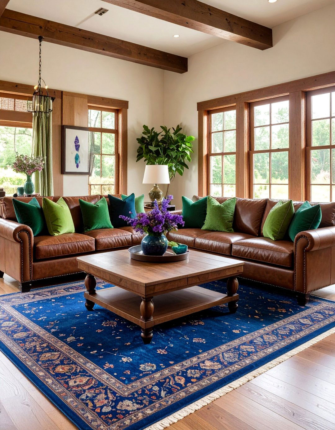 Brown Living Room with Rich Jewel Tone Accents - 20 Brown Living Room Ideas