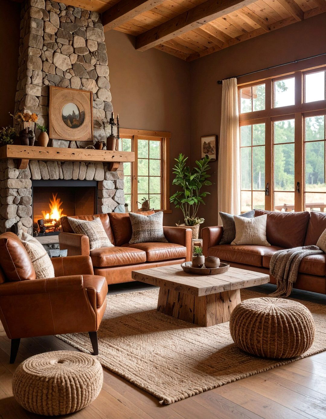Brown Living Room with Rustic Natural Materials - 20 Brown Living Room Ideas