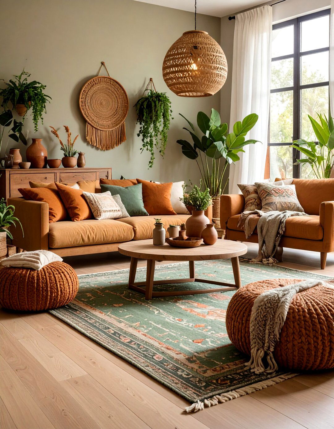 Brown Living Room with Terracotta and Sage Accents - 20 Brown Living Room Ideas