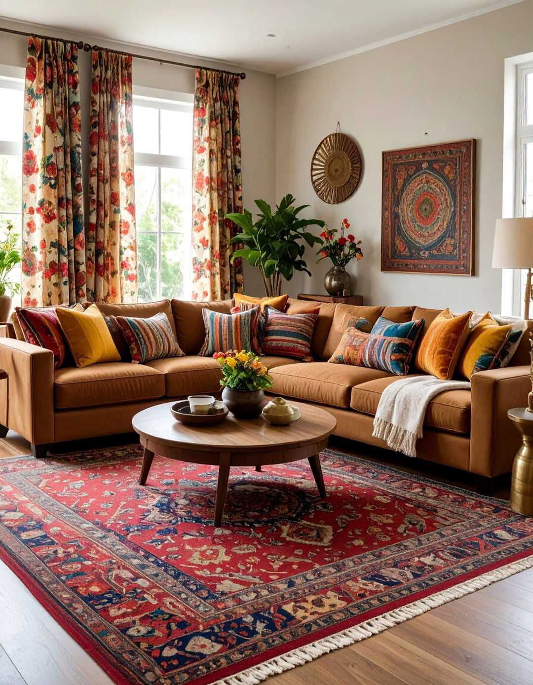 Brown Living Room with Vintage Mixed Patterns - 20 Brown Living Room Ideas