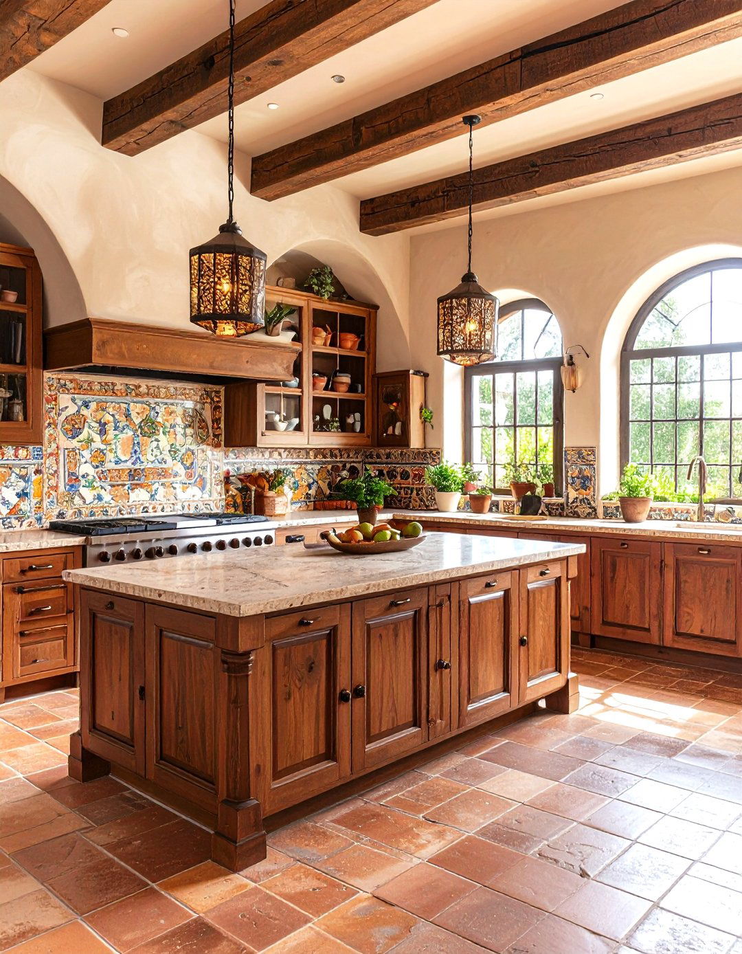 Brown Mediterranean Terracotta Kitchen - 20 Brown Kitchen Ideas