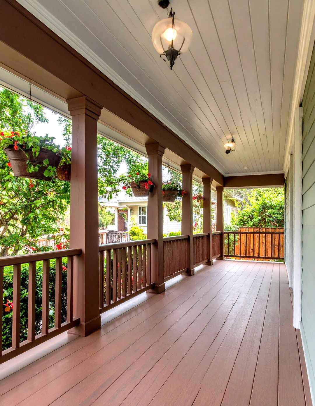 Brown Porch Railings and Columns - 20 Sage Green House With Brown Trim Ideas