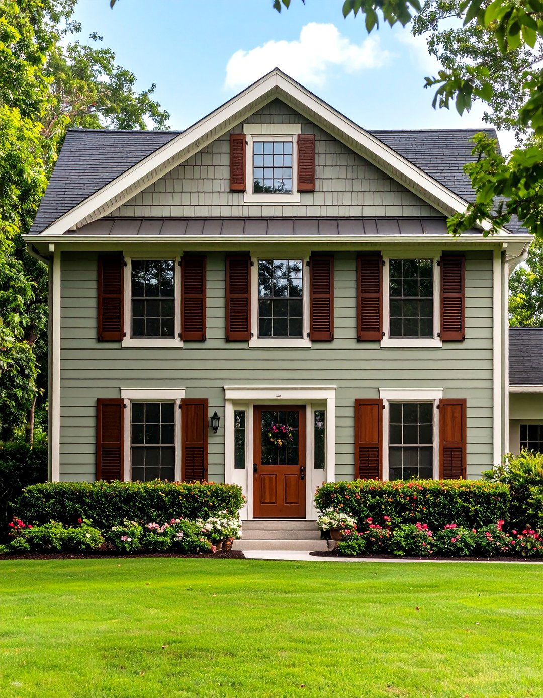 Brown Window Shutters - 20 Sage Green House With Brown Trim Ideas