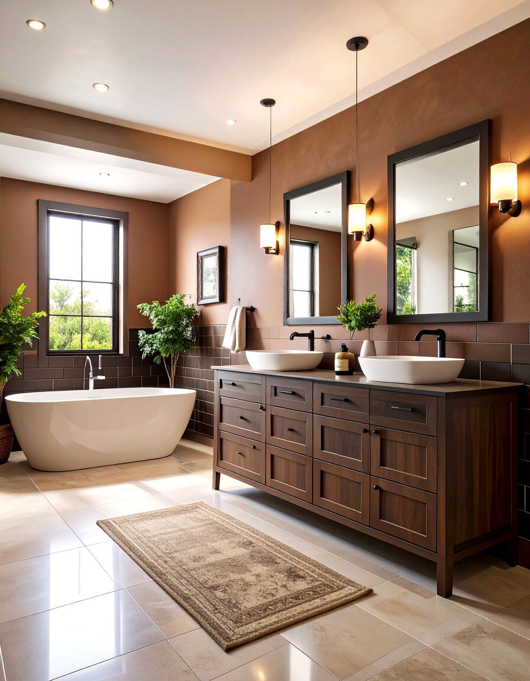 Brown and Black Bathroom Featuring Chocolate Subway Tiles with Black Grout - 20 brown and black bathroom ideas