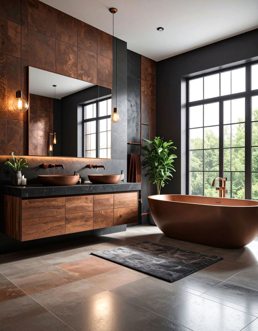 Brown and Black Bathroom with Copper Accents and Dark Tile Combinations - 20 brown and black bathroom ideas