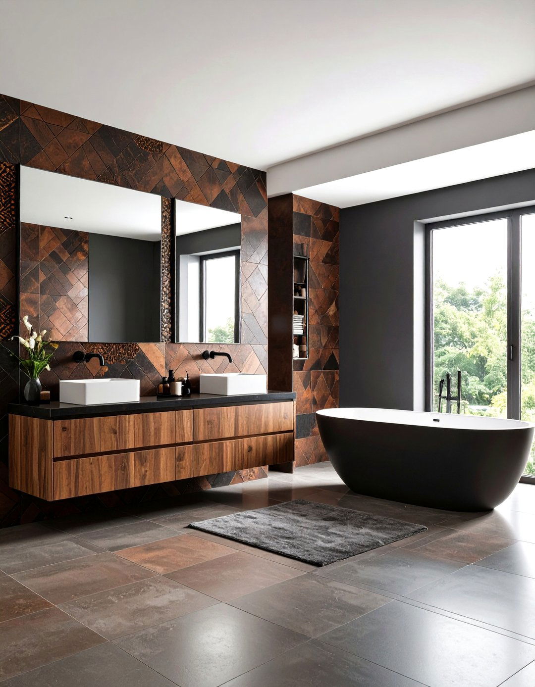 Brown and Black Bathroom with Geometric Mosaic Features - 20 brown and black bathroom ideas