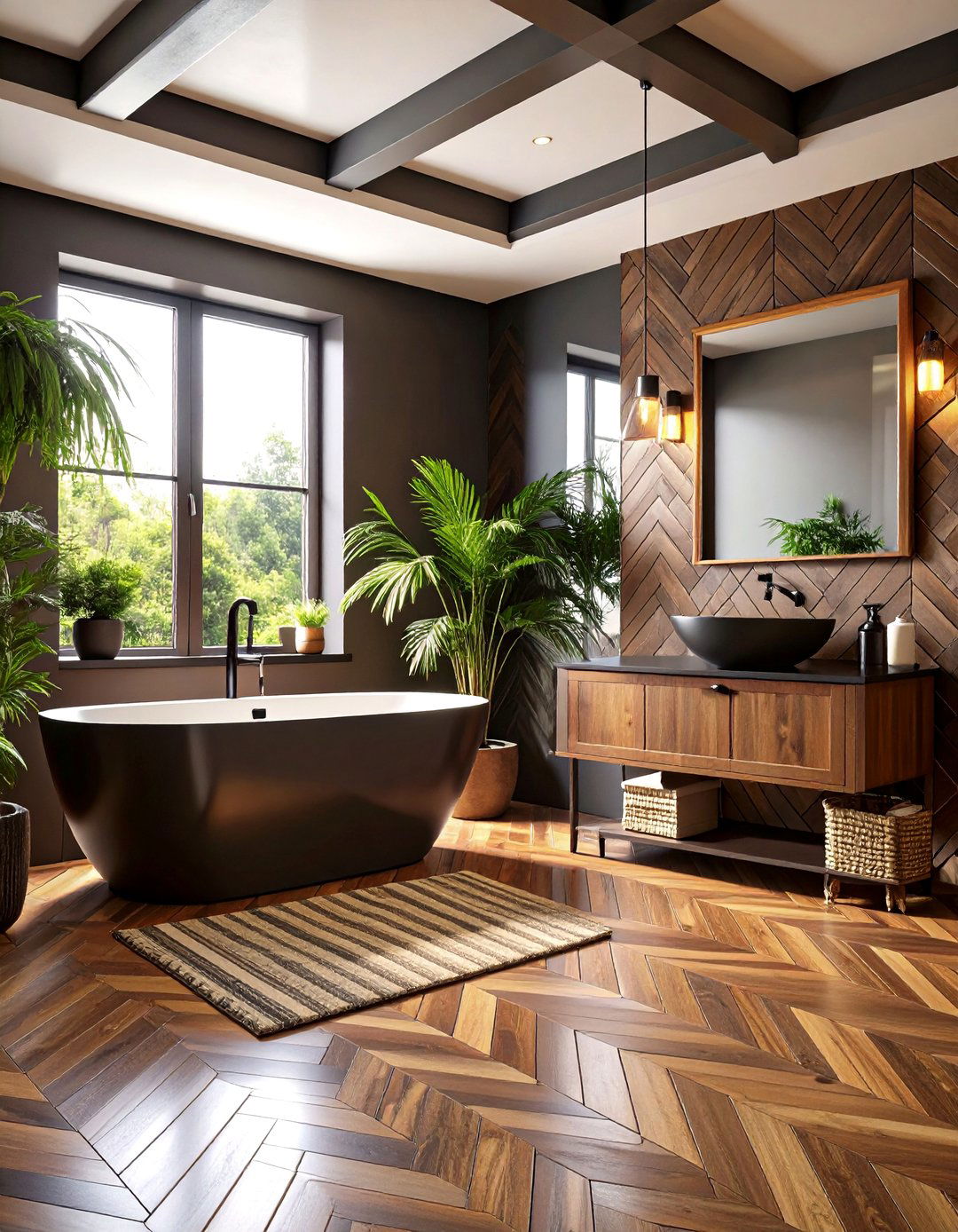 Brown and Black Bathroom with Herringbone Pattern Tiles - 20 brown and black bathroom ideas