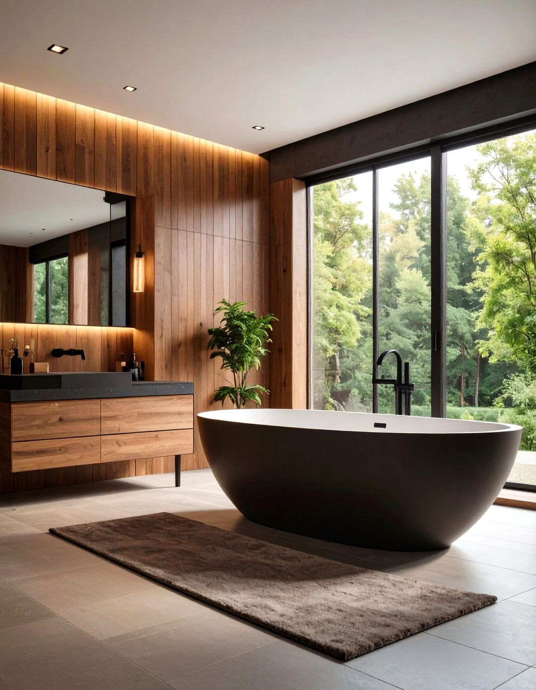 Brown and Black Bathroom with Modern Freestanding Tub and Dark Surrounds - 20 brown and black bathroom ideas