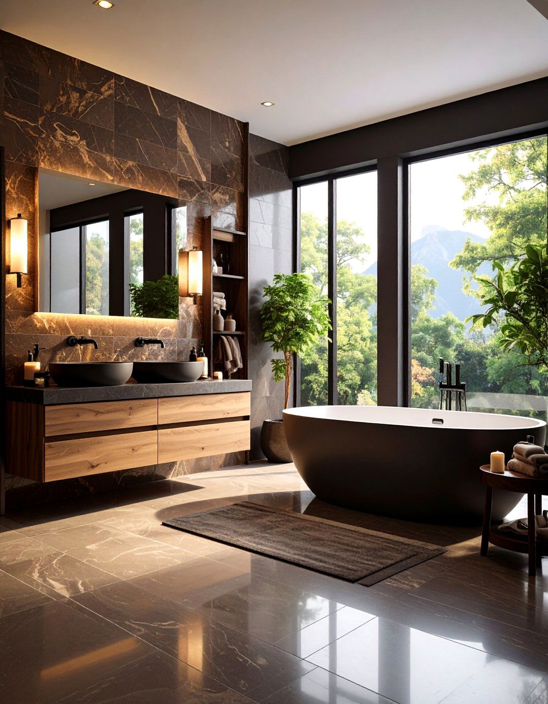 Brown and Black Bathroom with Natural Stone and Dark Accents - 20 brown and black bathroom ideas