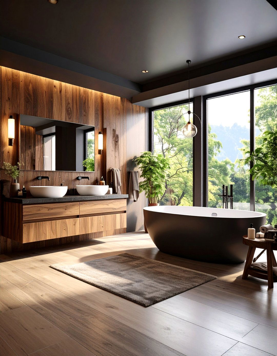 Brown and Black Bathroom with Statement Ceiling and Coordinated Elements - 20 brown and black bathroom ideas