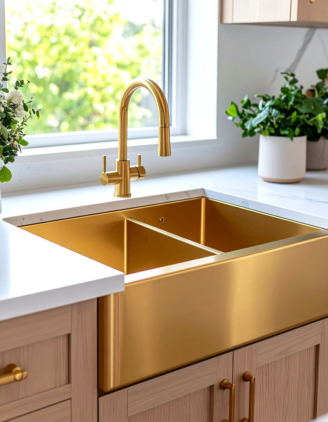 Brushed Gold Corner Kitchen Sink for Luxury Appeal - 20 Corner Kitchen Sink Ideas