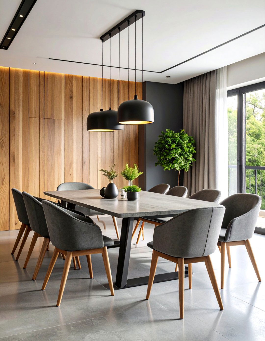 Brutalist Concrete and Wood Contrast Dining - 20 Brutalist Interior Design Ideas