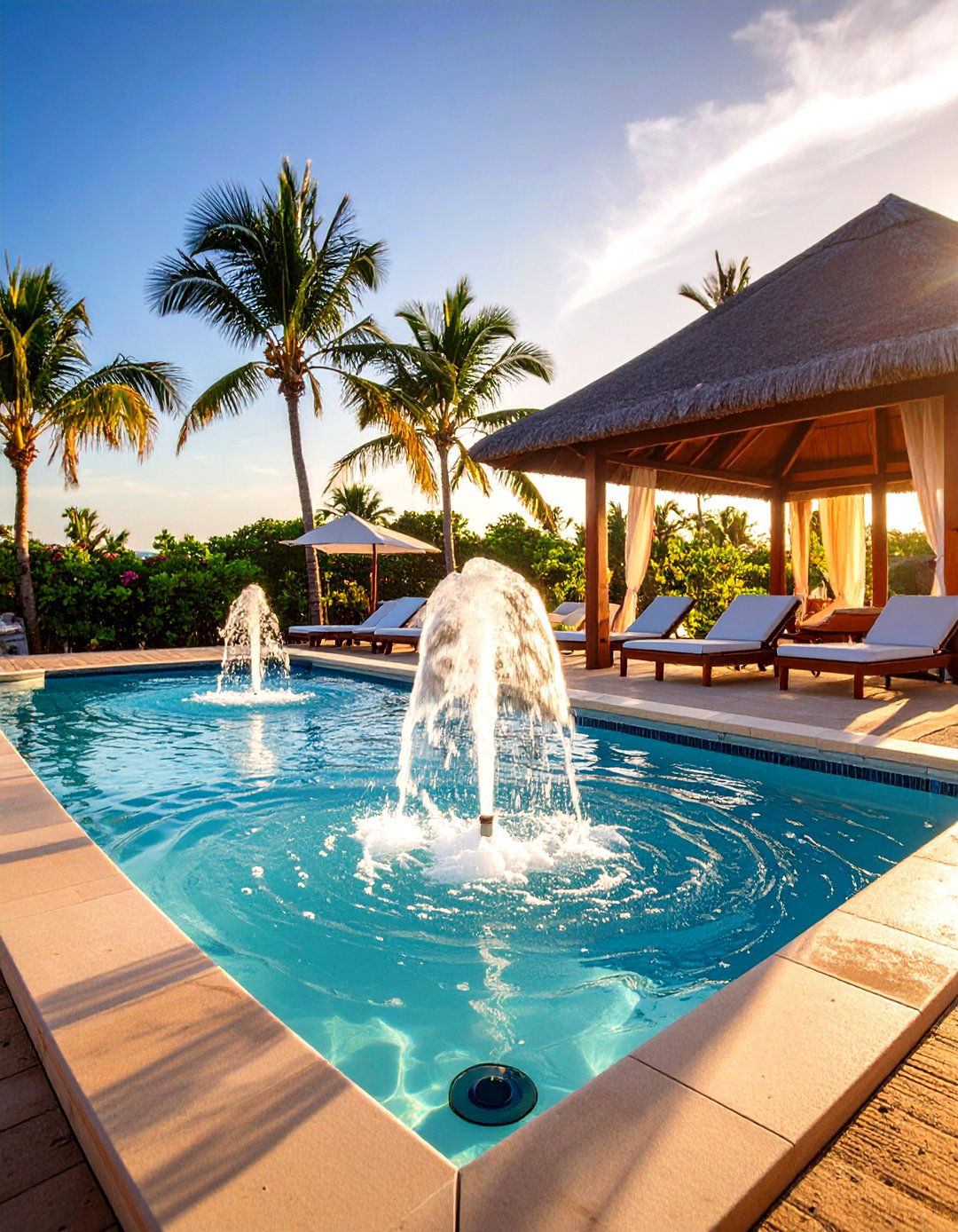 Bubbling Bubbler Jets Subtle Pool Fountain Ambiance - 20 Pool Fountain Ideas