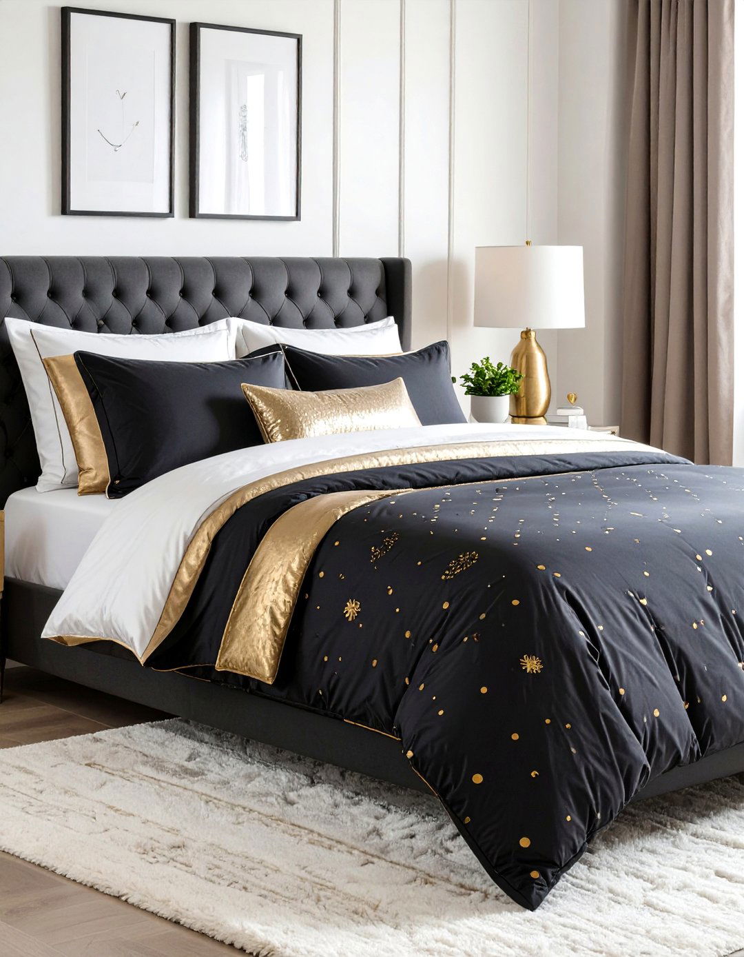 Budget Friendly Black and Gold Bedding Swap - 20 Black and Gold Bedroom Ideas