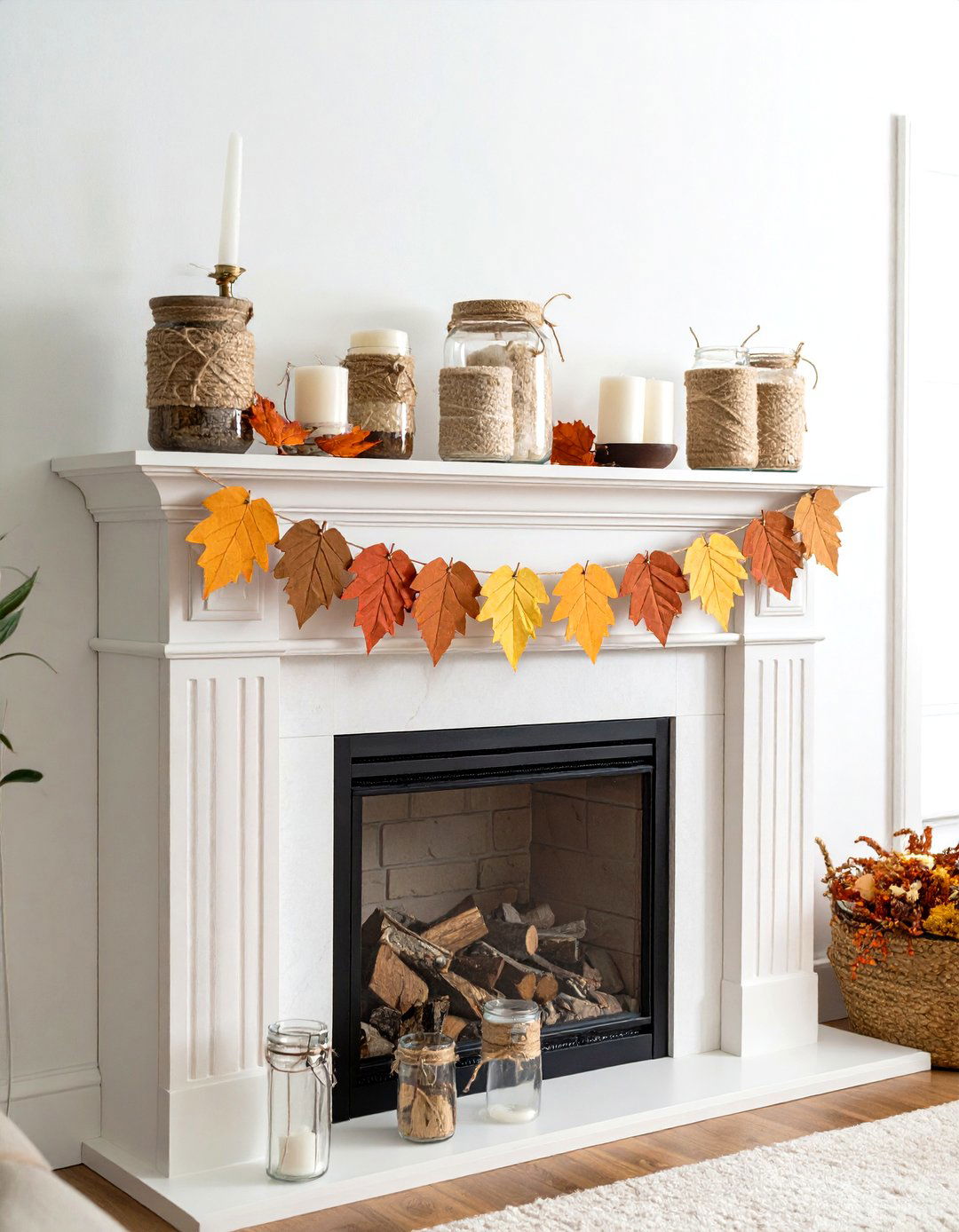 Budget Friendly Paper Garland Mantel - 20 Fall Mantel Decor Ideas