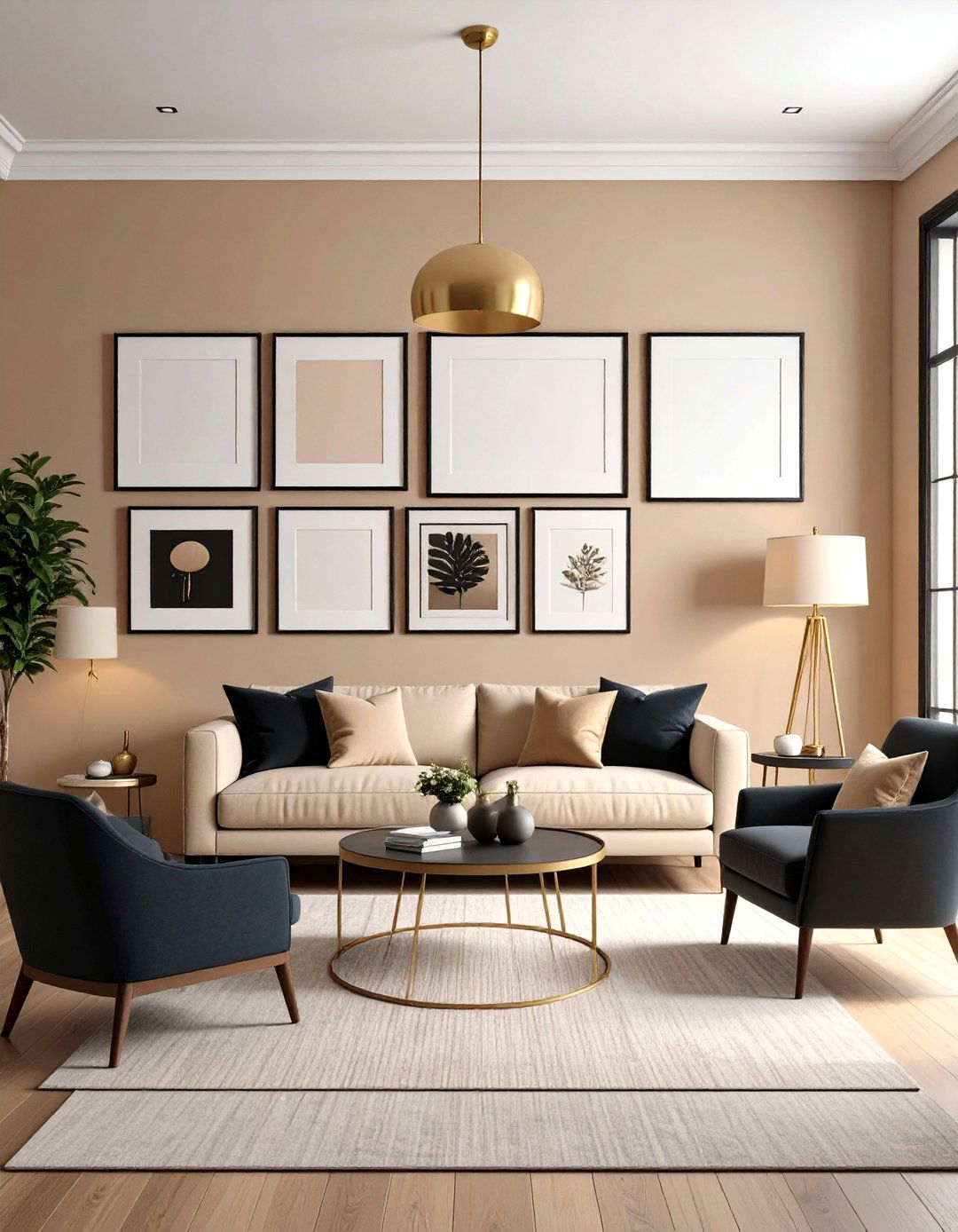 Build a Gallery Wall of Matte Black Frames - 20 Black and Brown Living Room Ideas