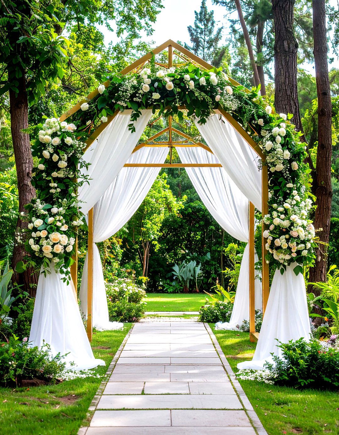Build a Gold Geometric Ceremony Arch - 20 Art Deco Wedding Ideas