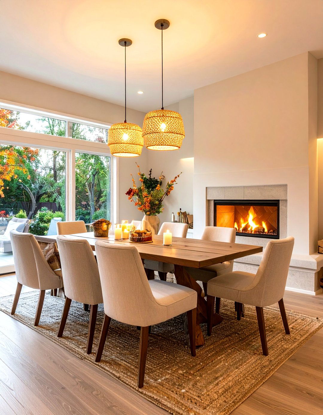 Built In Banquette Around the Fireplace Encourages Cozy Dining - 20 Dining Room With Fireplace Ideas