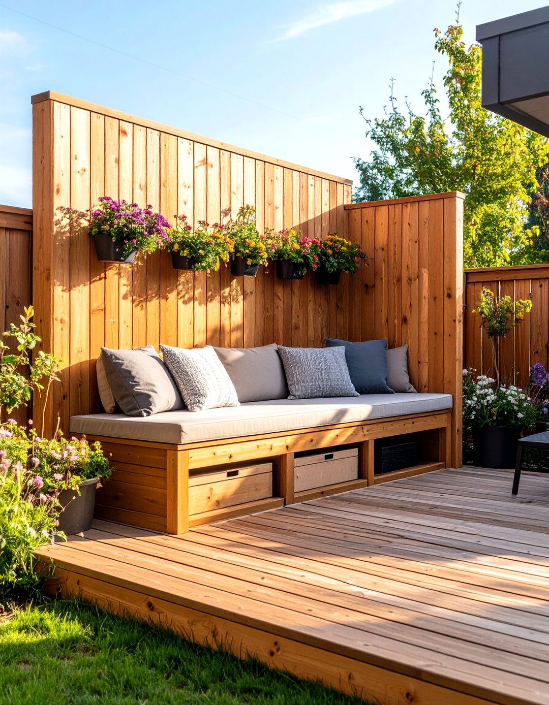 Built In Bench Backrest Privacy Wall Duo - 20 Deck With Privacy Wall