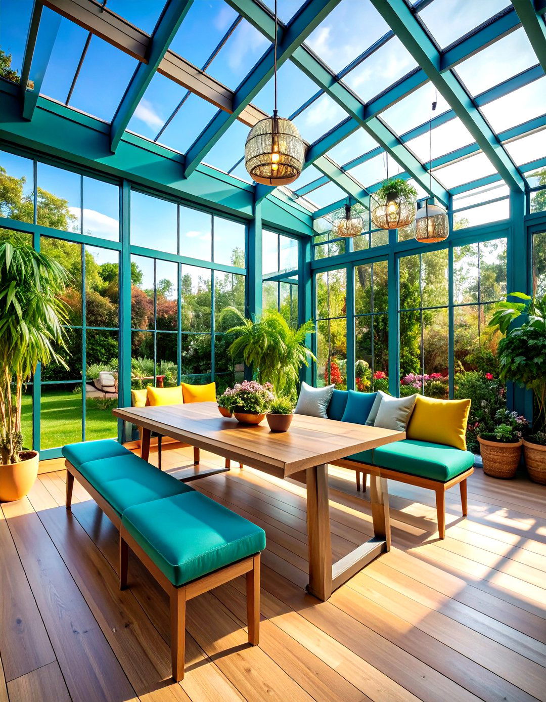 Built In Bench Seating in Greenhouse Dining Room - 20 Greenhouse Dining Room Ideas