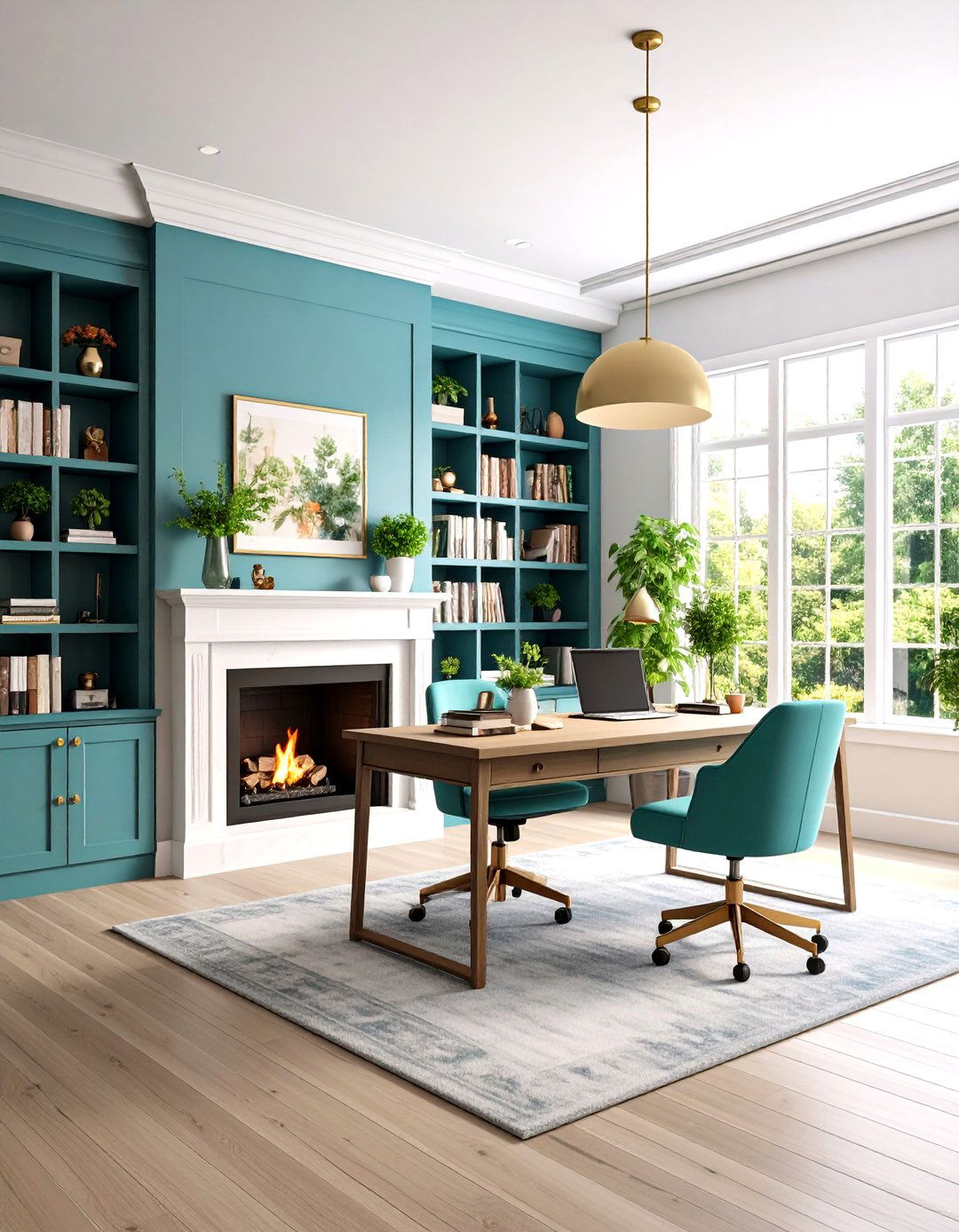 Built In Bookshelves Flanking Home Office Fireplace - 20 Home Office With Fireplace Ideas