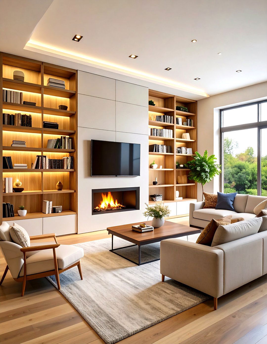 Built In Bookshelves Framing Electric Fireplace - 20 Electric Fireplace Ideas With Tv Above