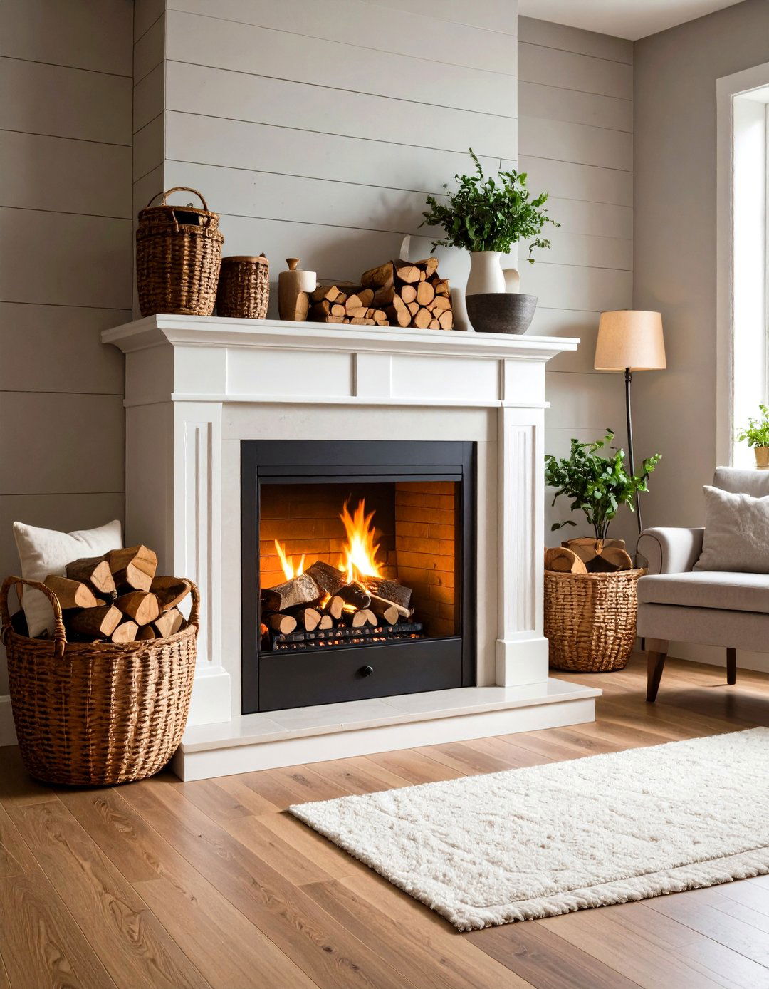Built In Firewood Storage Next to the Fireplace - 20 Farmhouse Fireplace Ideas