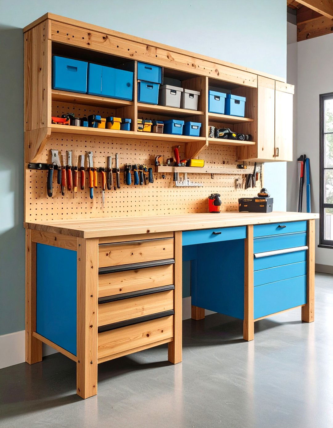 Built In Garage Workbench and Pegboard - 20 Garage Decor Ideas