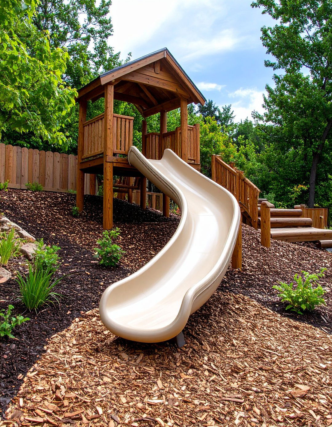 Built In Hillside Slide for Backyard Adventure - 20 Down Sloped Backyard Ideas