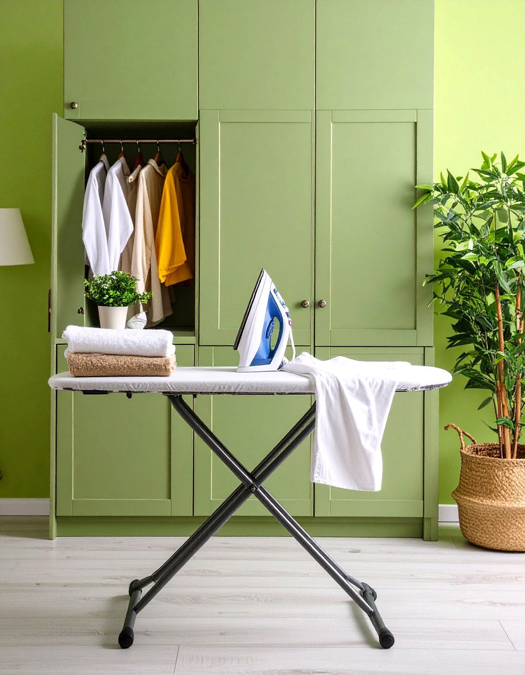 Built In Ironing Station - 20 Sage Green Laundry Room Ideas