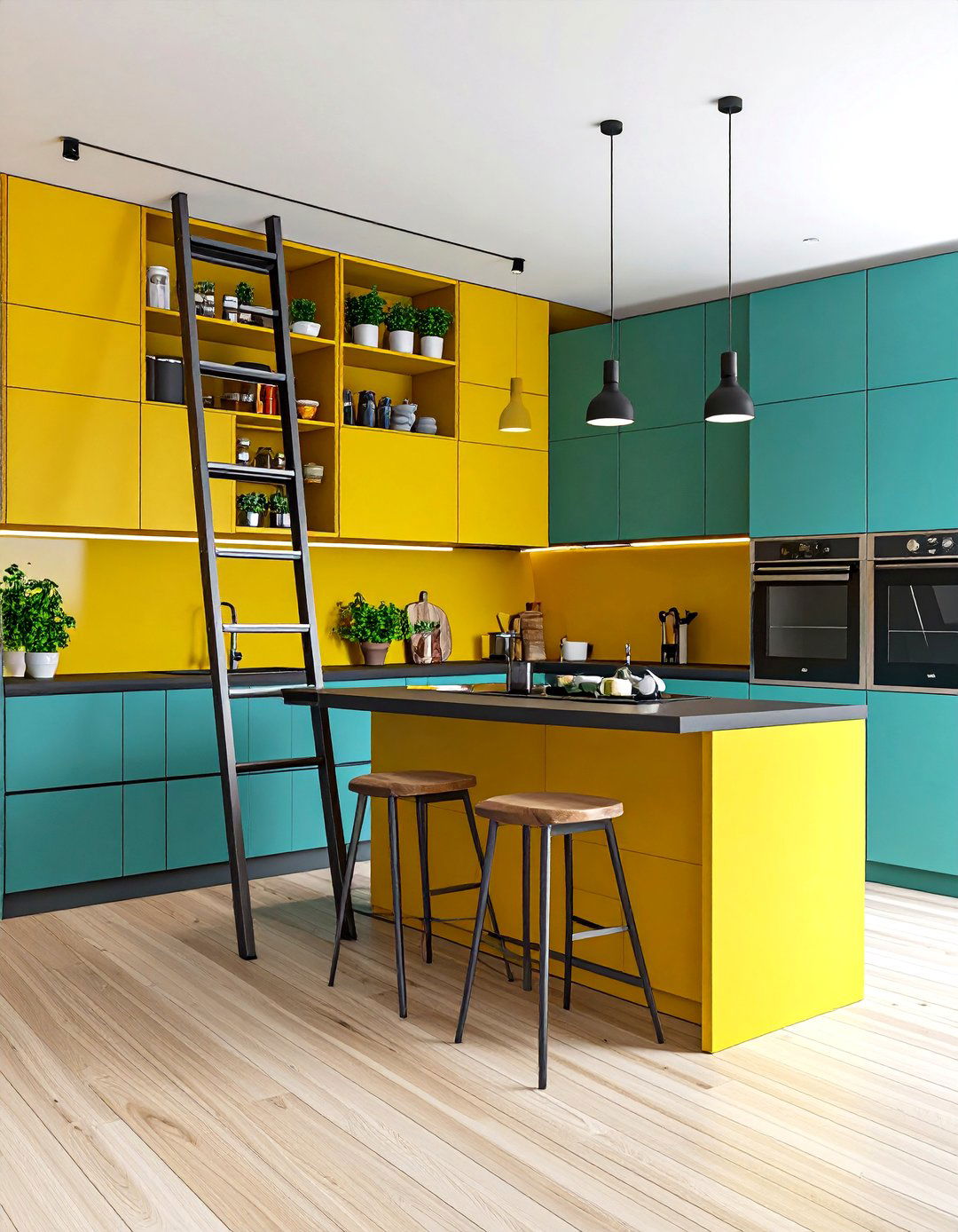 Built In Ladder Rails for Safe Access - 20 Floor to Ceiling Kitchen Cabinets