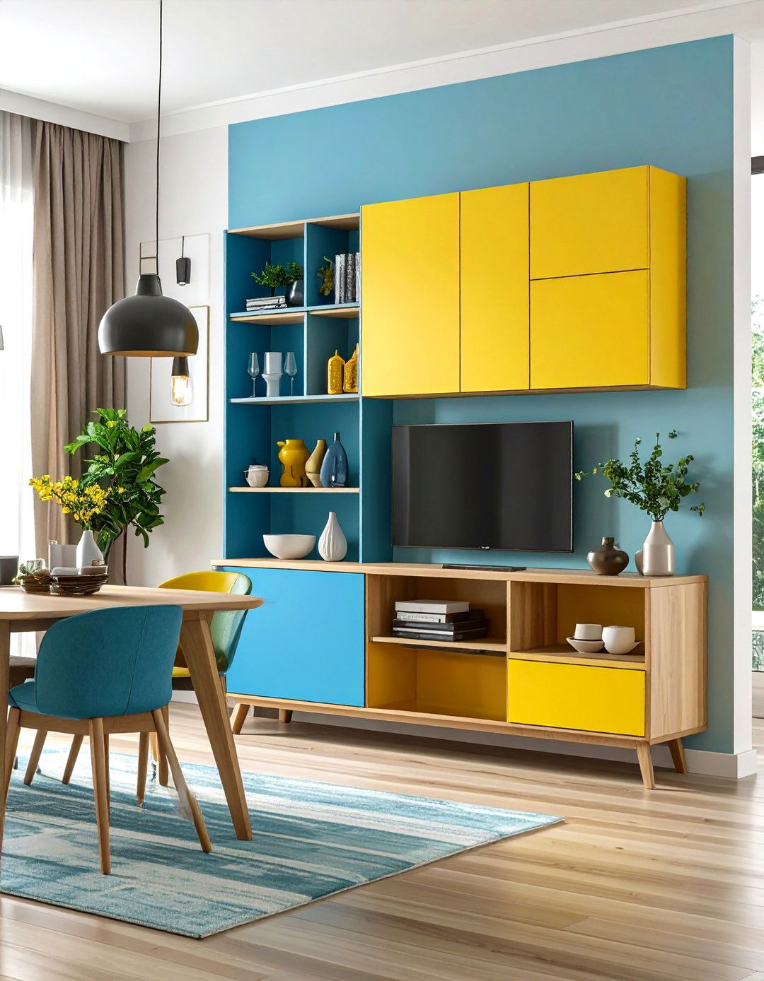 Built In Media Console with Dining Shelf - 20 Small Living Room Ideas With Tv and Dining Table