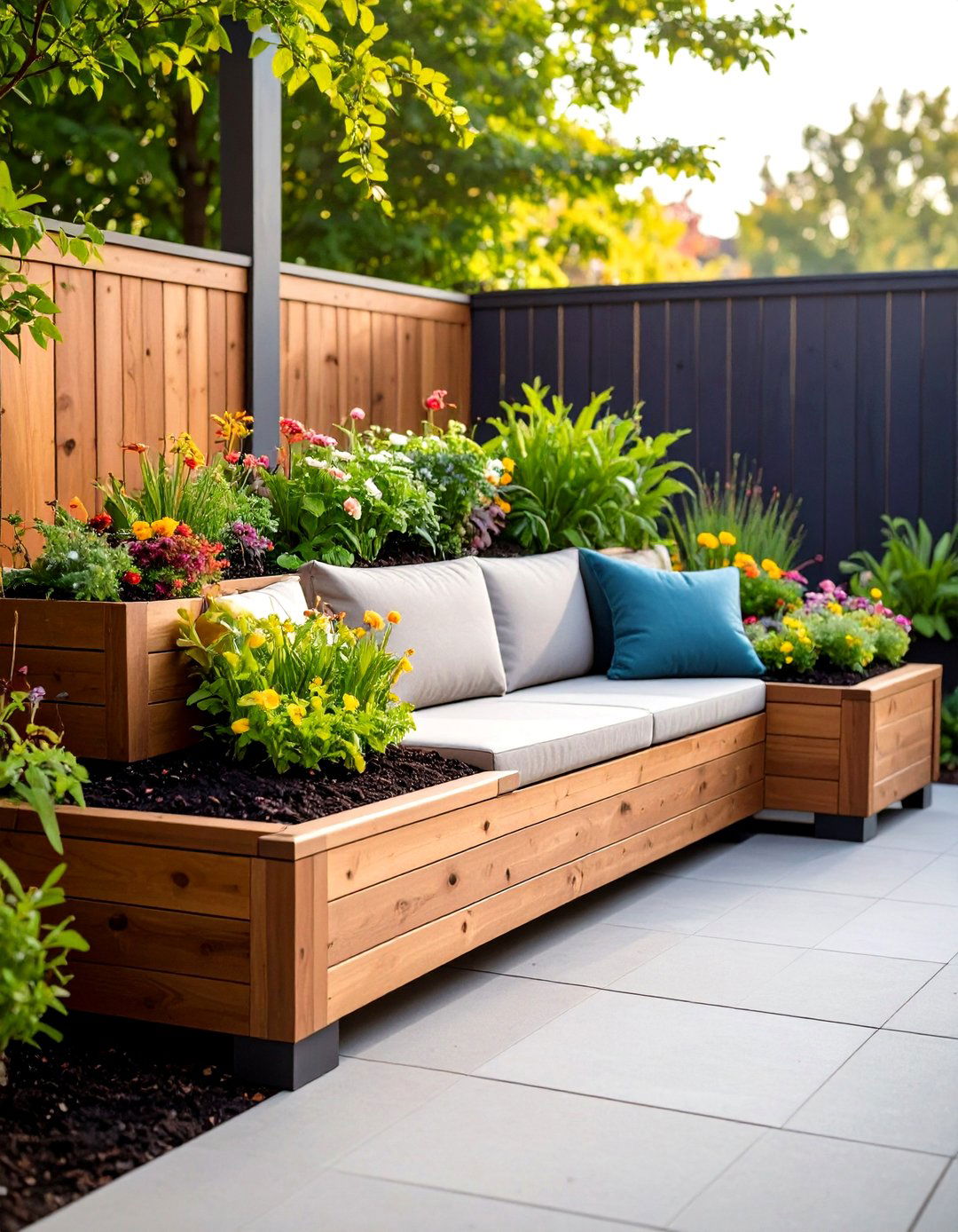 Built In Planter Seating Combination - 20 Small Backyard Patio Ideas
