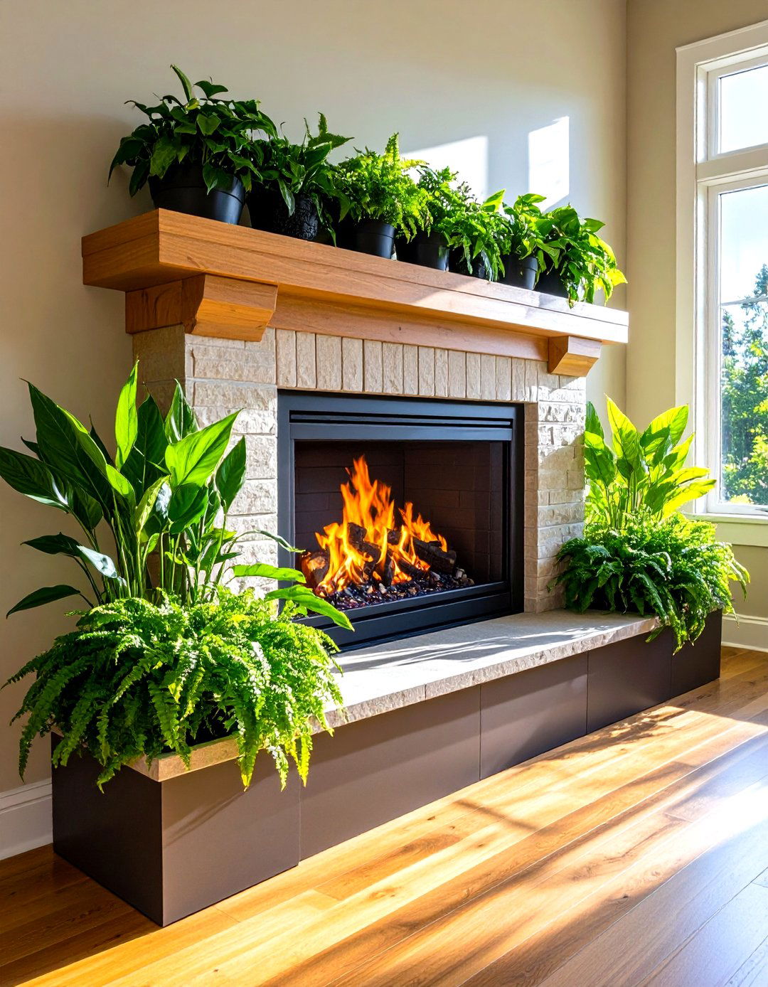 Built In Planters Flanking Hearth - 20 Sunroom With Fireplace Ideas