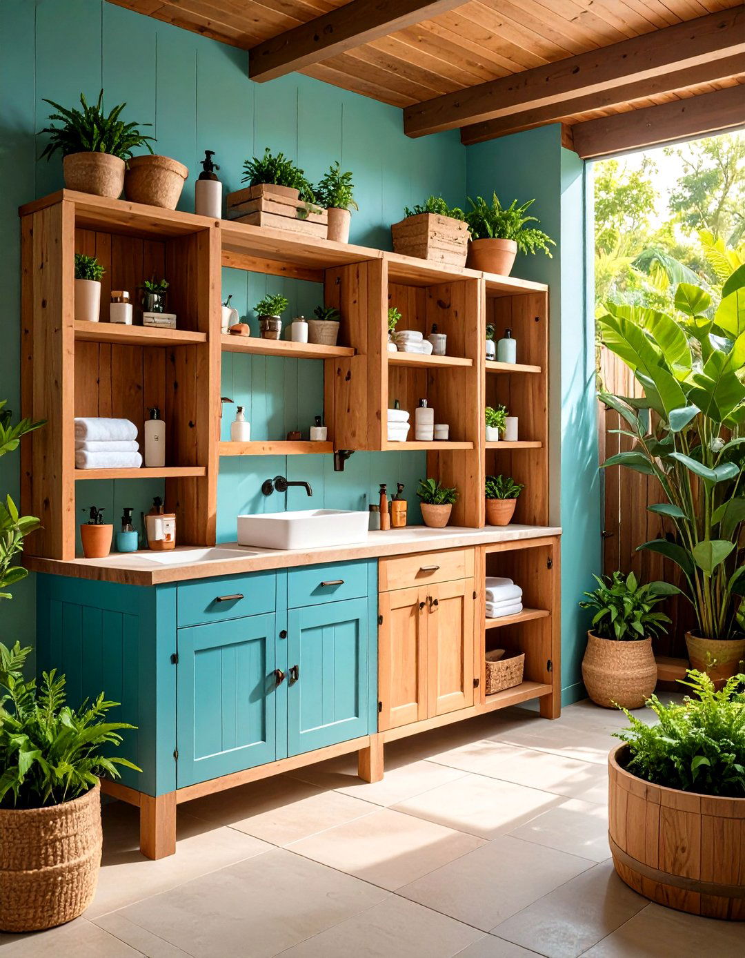 Built In Rustic Storage - 20 Rustic Outdoor Bathroom Ideas