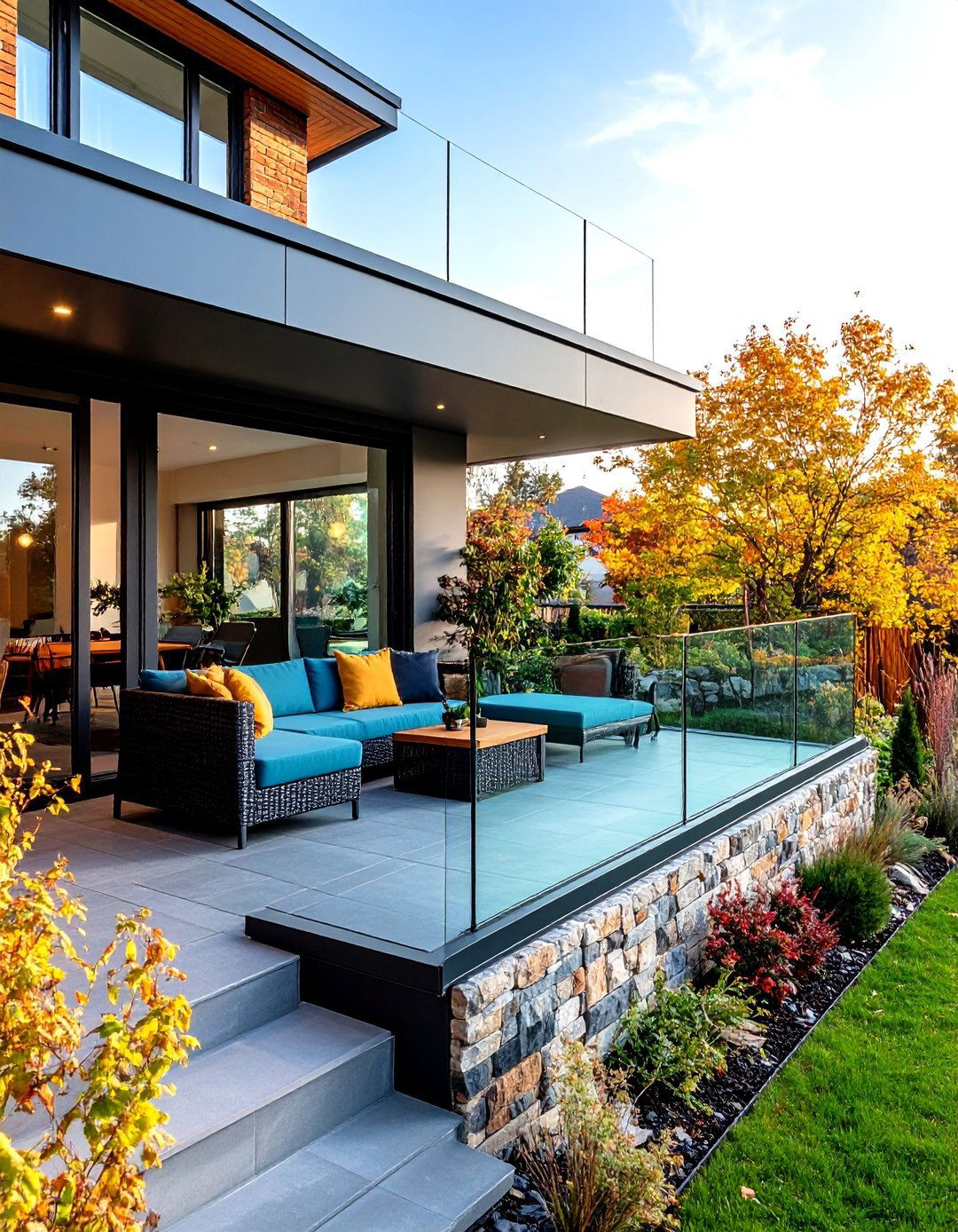Built In Seating Ledge that Bonds with the Balustrade - 20 Glass Balcony Design Ideas