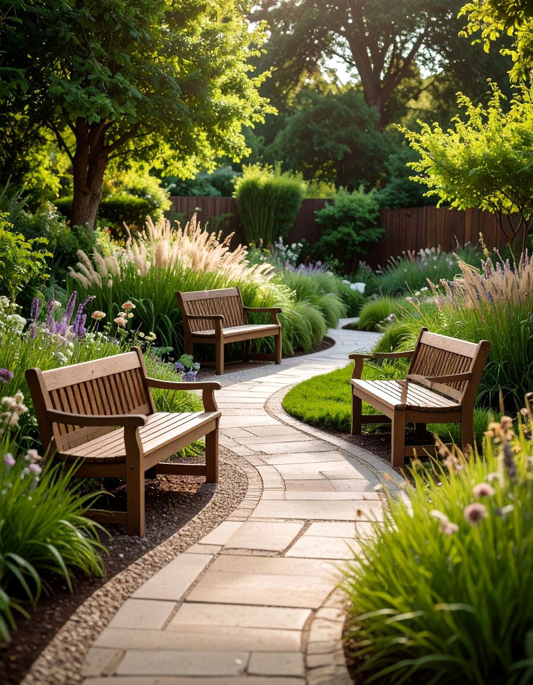 Built In Seating Niches Along a Winding Walkway - 20 Curved Walkway Ideas