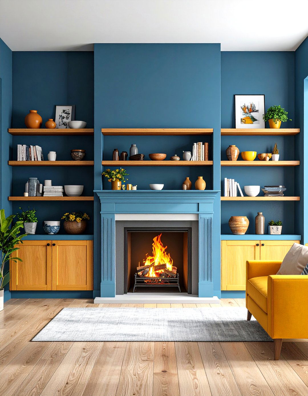 Built In Shelving Flanking the Fireplace - 20 Farmhouse Fireplace Ideas