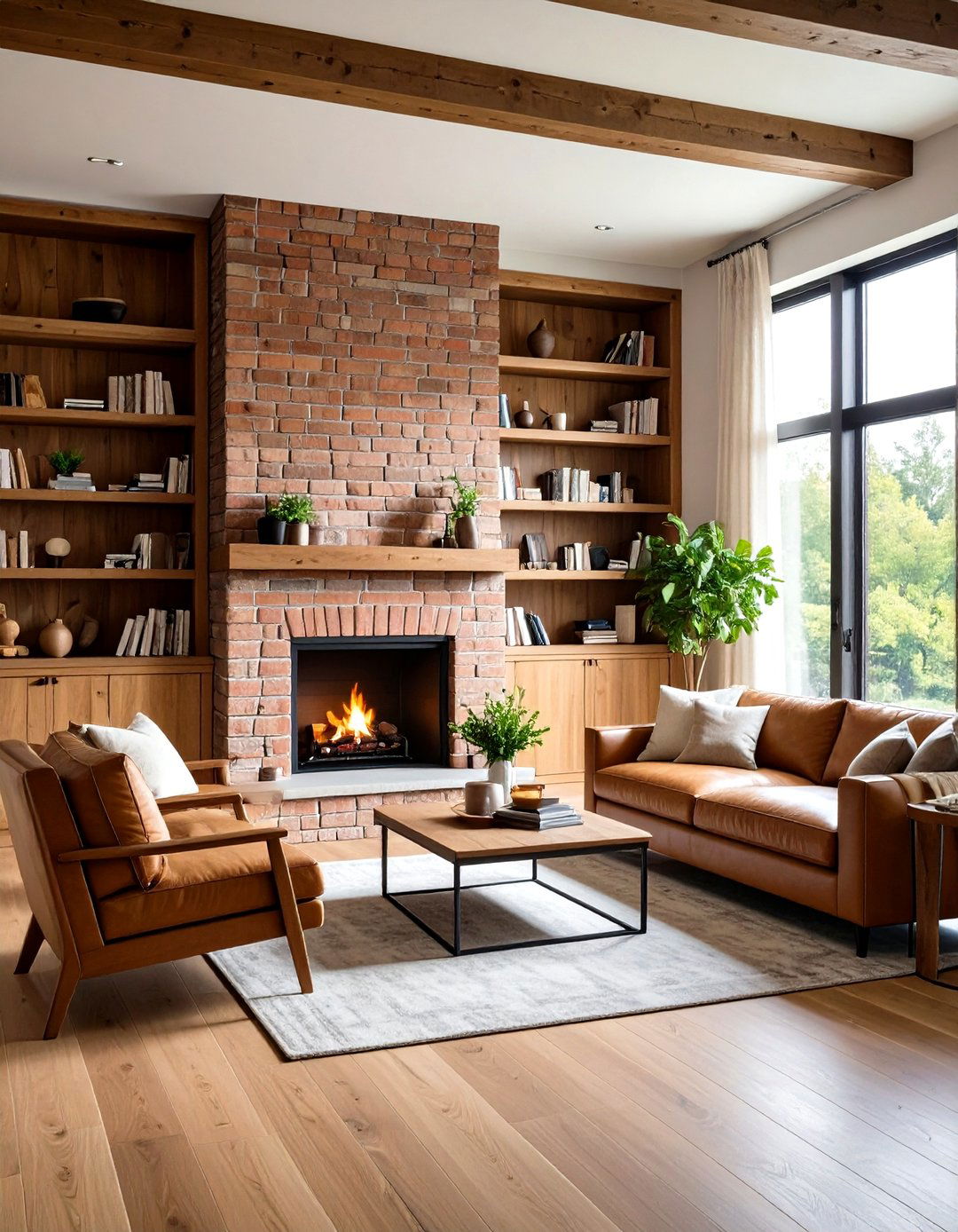 Built In Shelving Rustic Brick Fireplace System - 20 Rustic Brick Fireplace Ideas