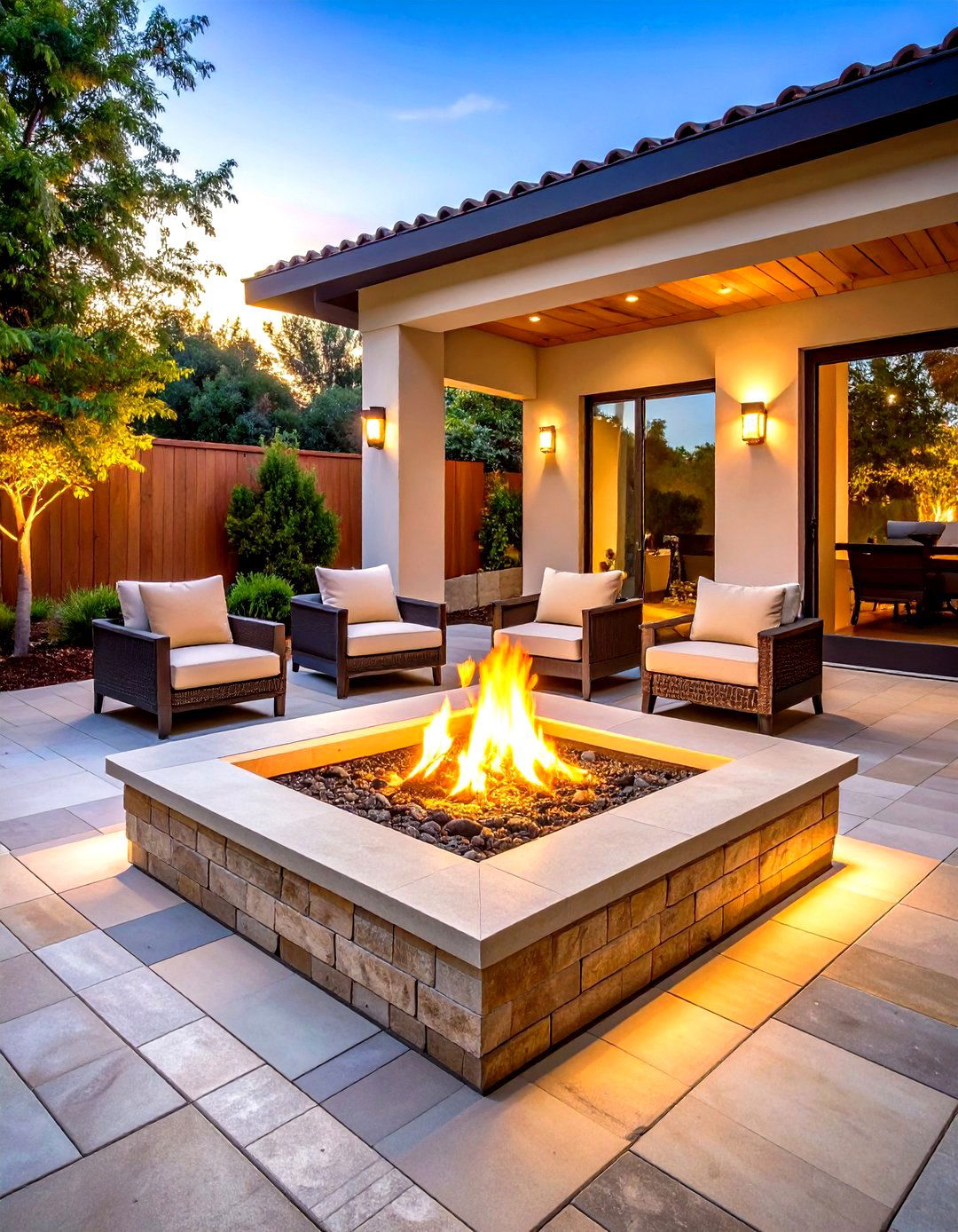 Built In Square Fire Pit in Patio - 20 Square Fire Pit Ideas