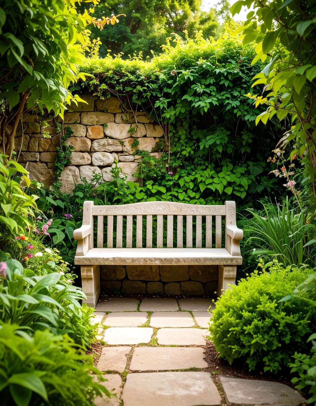 Built In Stone Bench Seamless Durable Garden Seating - 20 Garden Seating Ideas